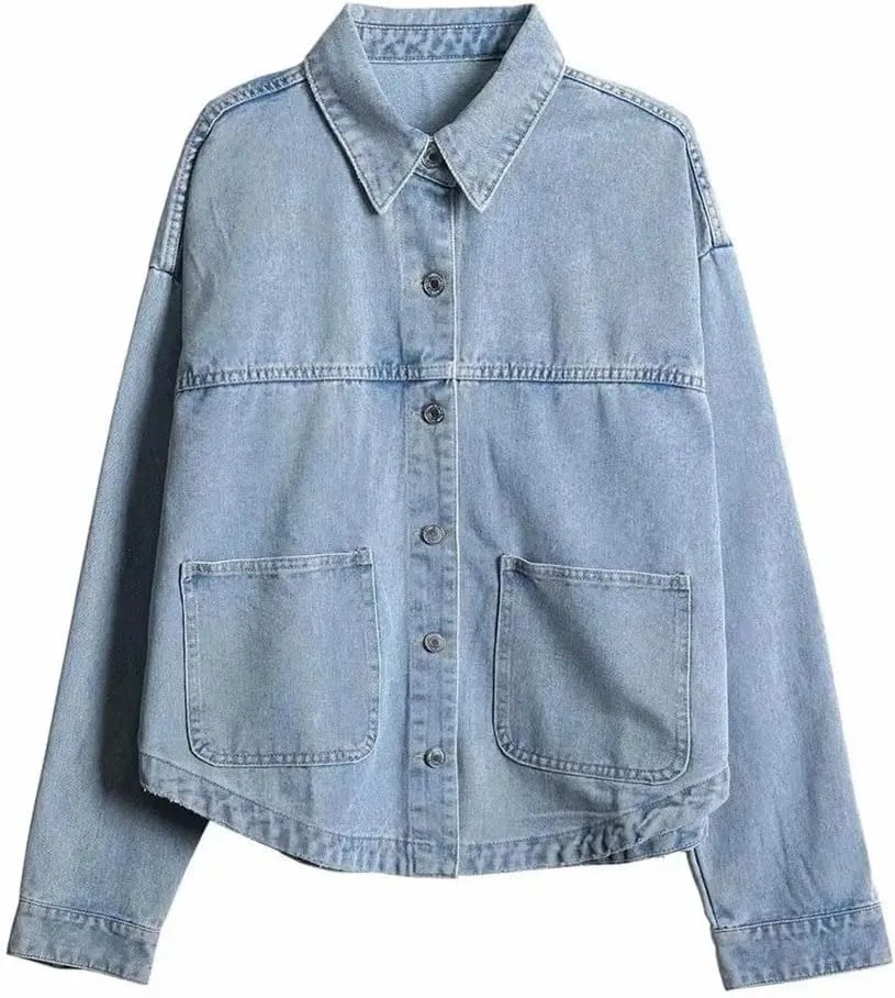 Women's Denim Outerwear Jacket Vintage Jeans Coats Denim Shirt Denim Tops