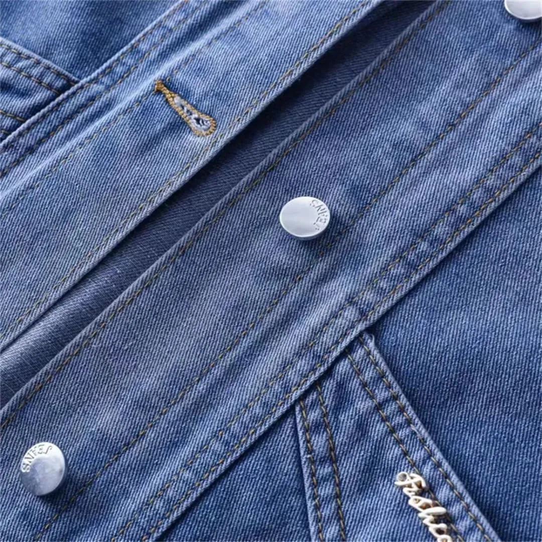 Women's Design Denim Loose Pocket Sleeveless Denim Jacket Waistcoat Vest