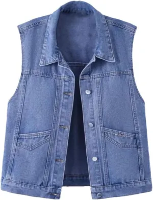 Women's Design Denim Loose Pocket Sleeveless Denim Jacket Waistcoat Vest