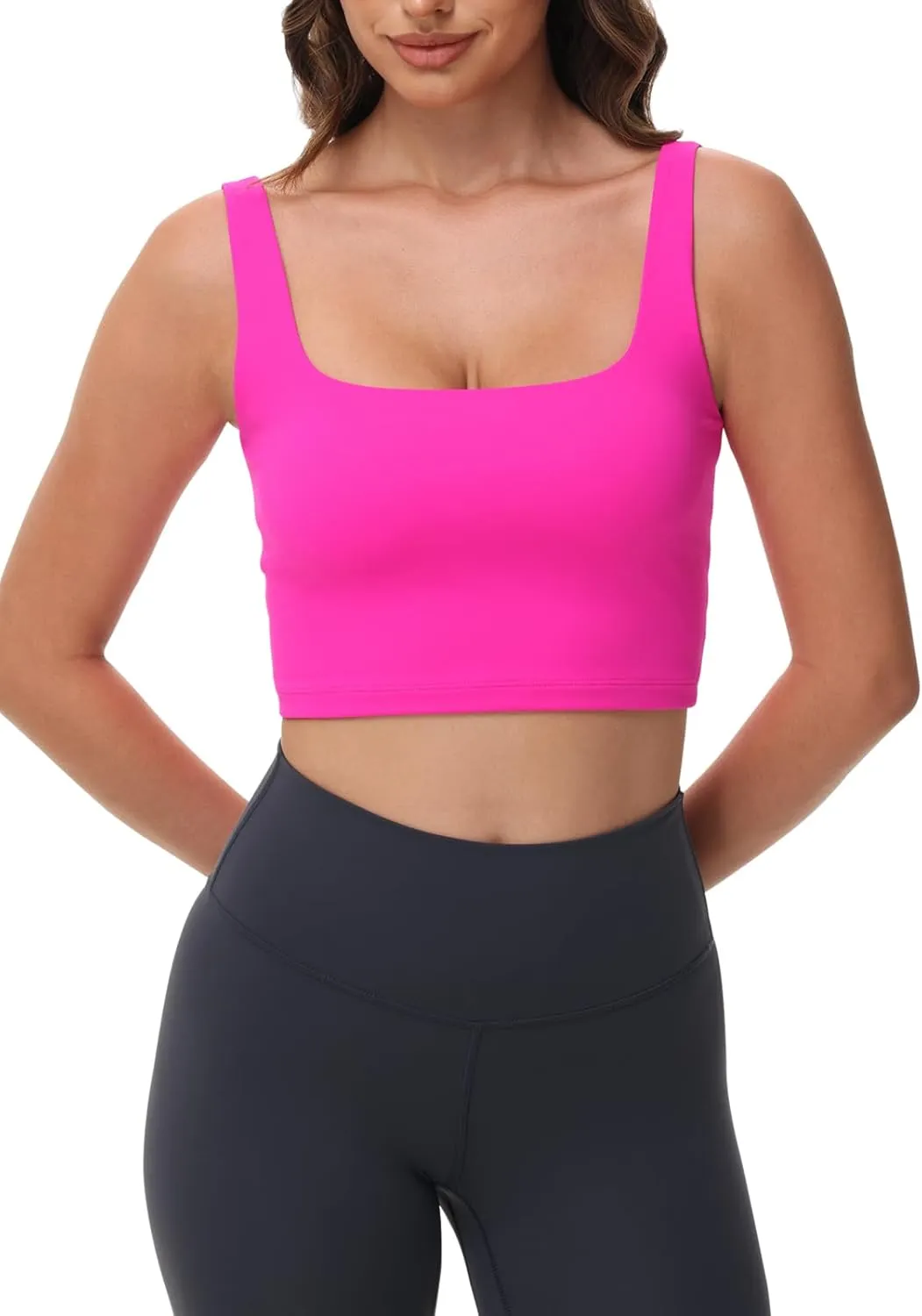 Women's Double Lined Square Neck Tank Tops Sleeveless Workout Fitness Casual Basic Crop Tops