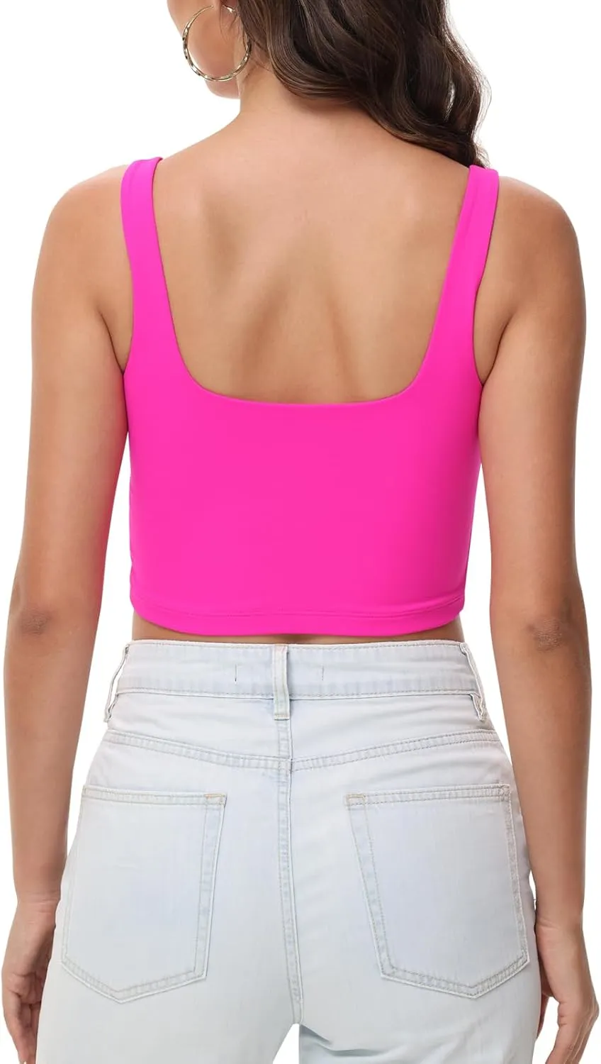 Women's Double Lined Square Neck Tank Tops Sleeveless Workout Fitness Casual Basic Crop Tops