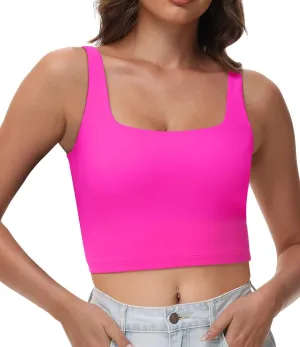Women's Double Lined Square Neck Tank Tops Sleeveless Workout Fitness Casual Basic Crop Tops