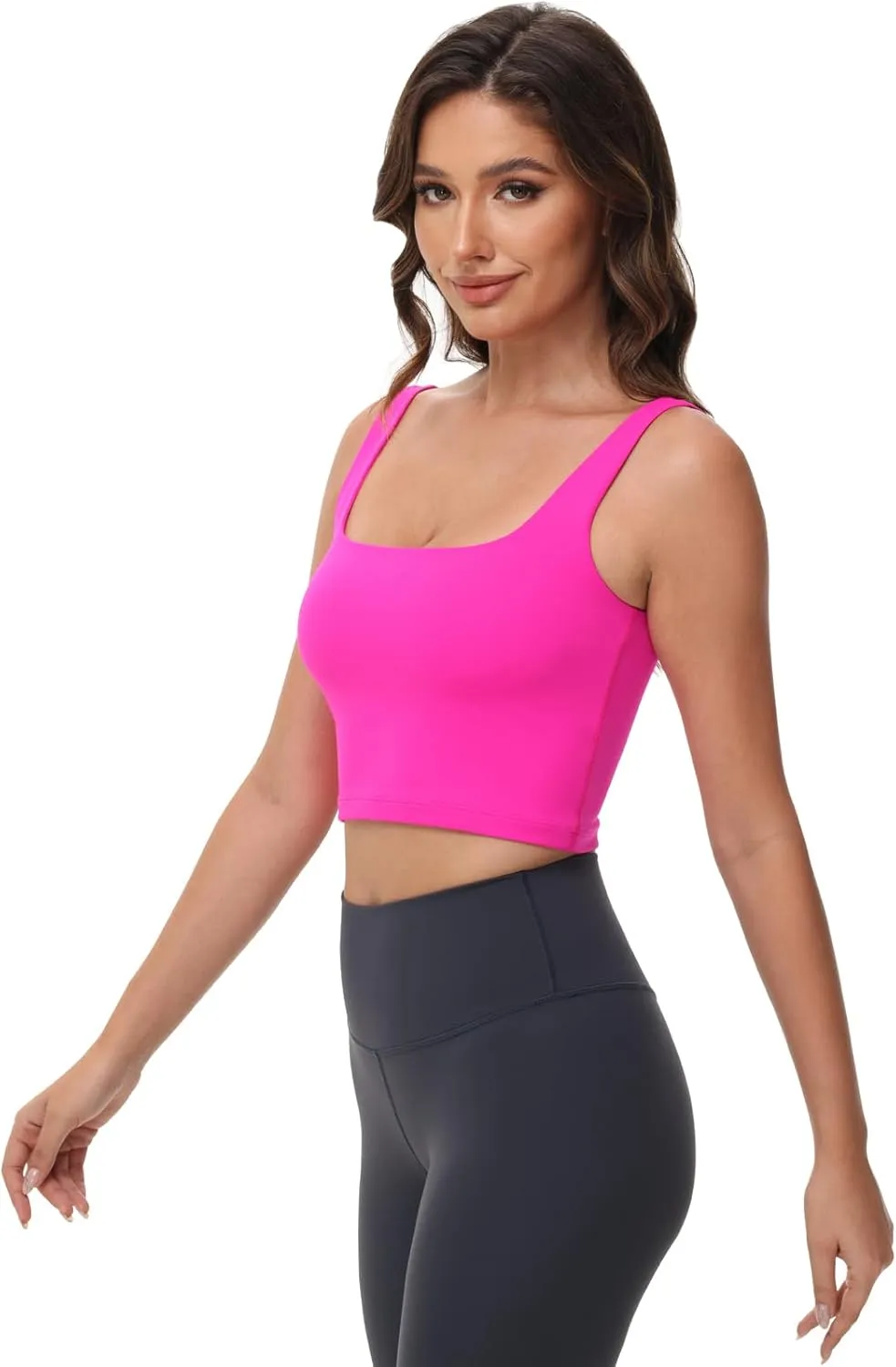 Women's Double Lined Square Neck Tank Tops Sleeveless Workout Fitness Casual Basic Crop Tops