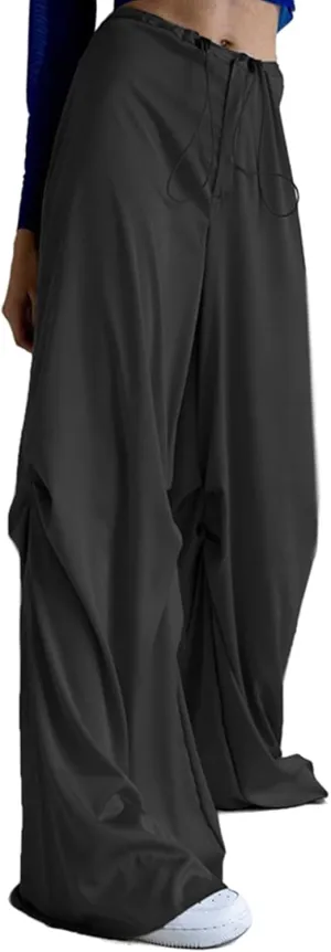 Women's Drawstring Elastic Waist Athleisure Pants Joggers with Pocket Loose Wide Leg Straight Trousers