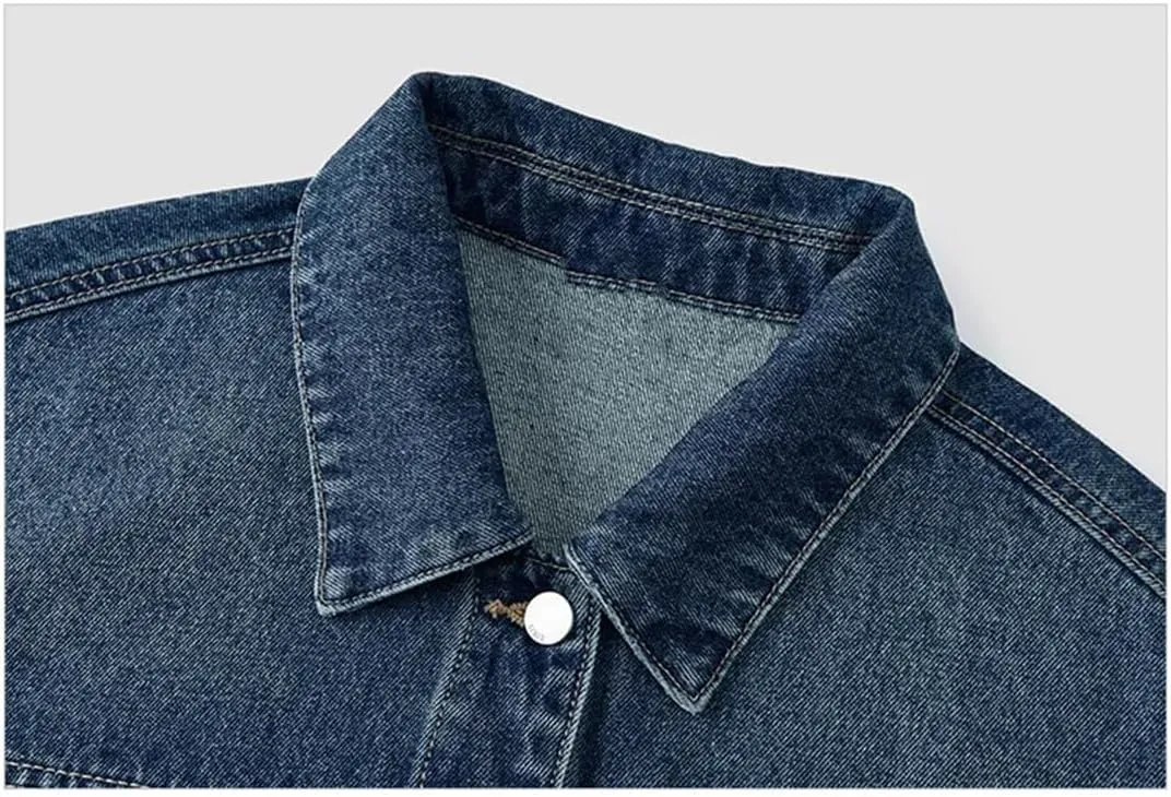 Women's Drop Shoulder Denim Jacket Cotton Lapel Casual Loose Denim Jacket