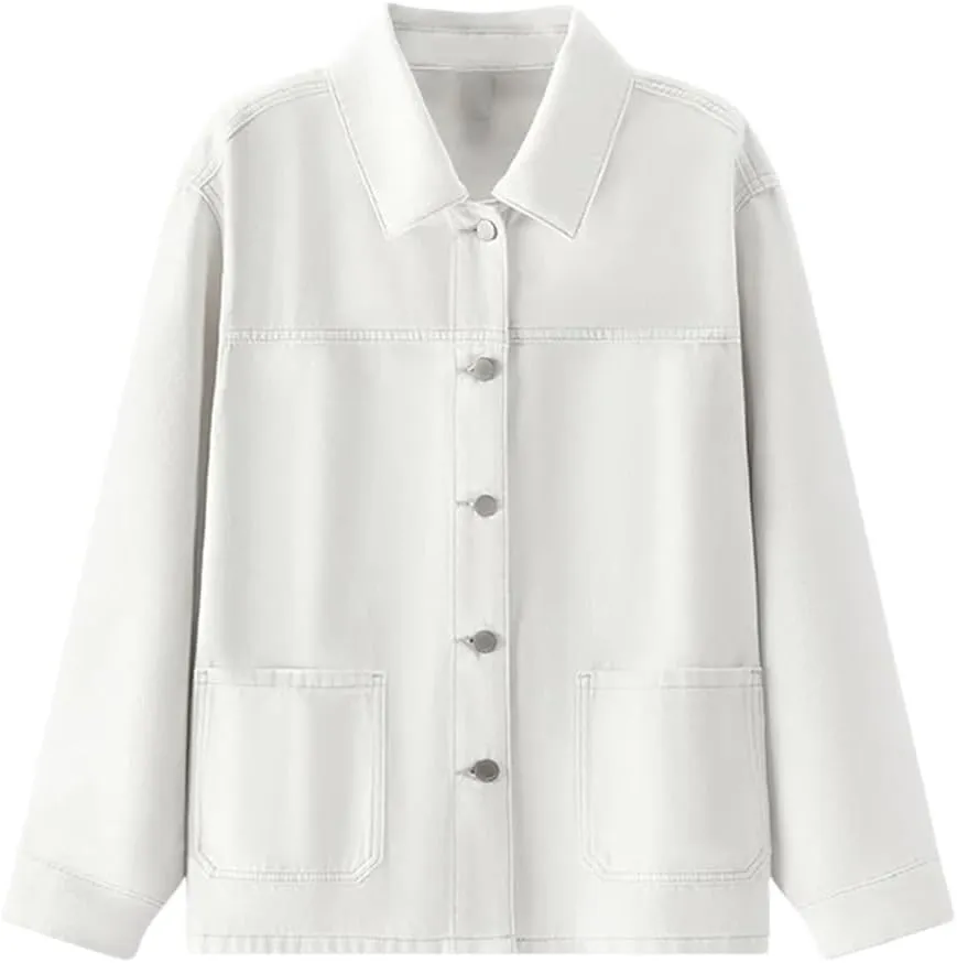 Women's Drop Shoulder Denim Jacket Cotton Lapel Casual Loose Denim Jacket