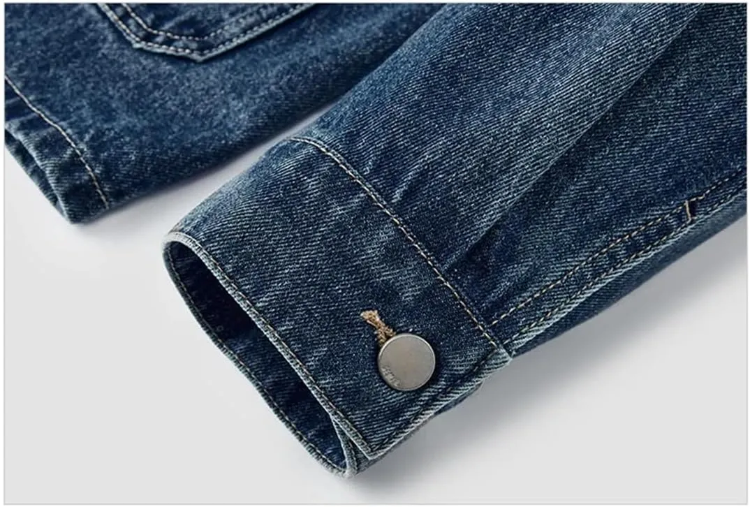 Women's Drop Shoulder Denim Jacket Cotton Lapel Casual Loose Denim Jacket