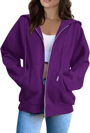 Women's Fashion Hoodies Sweatshirts Zip Up Y2K Hoodies Casual Long Sleeve Oversized Fleece Jacket Comfy Gym Coats