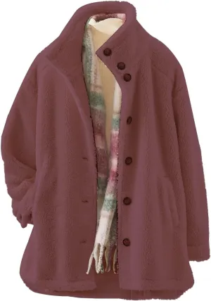 Women's Flannel Fuzzy Cardigan Casual Long Sleeve Sherpa Fleece Lined Jacket Trendy Lapel Collar Button Down Outwears