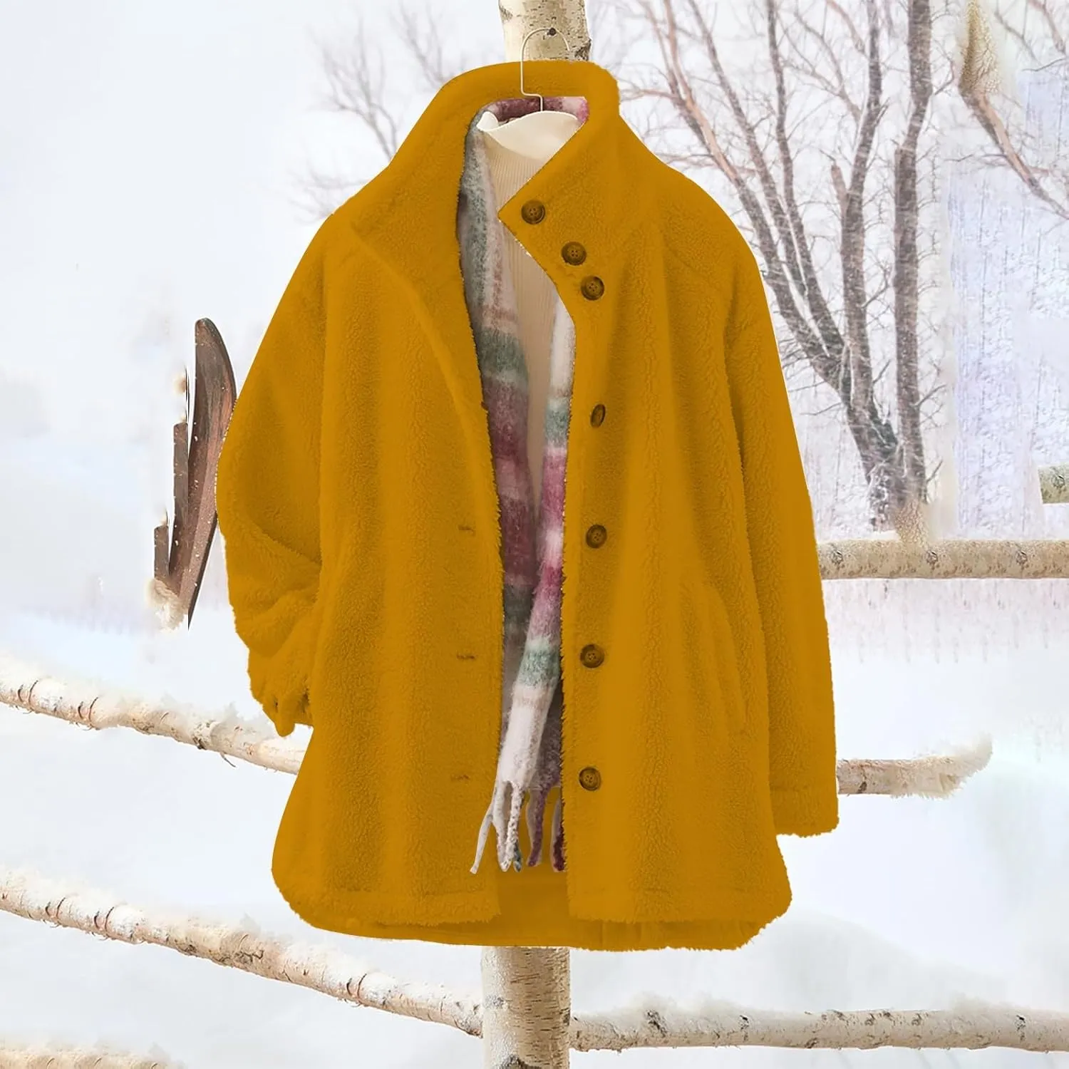 Women's Flannel Fuzzy Cardigan Casual Long Sleeve Sherpa Fleece Lined Jacket Trendy Lapel Collar Button Down Outwears
