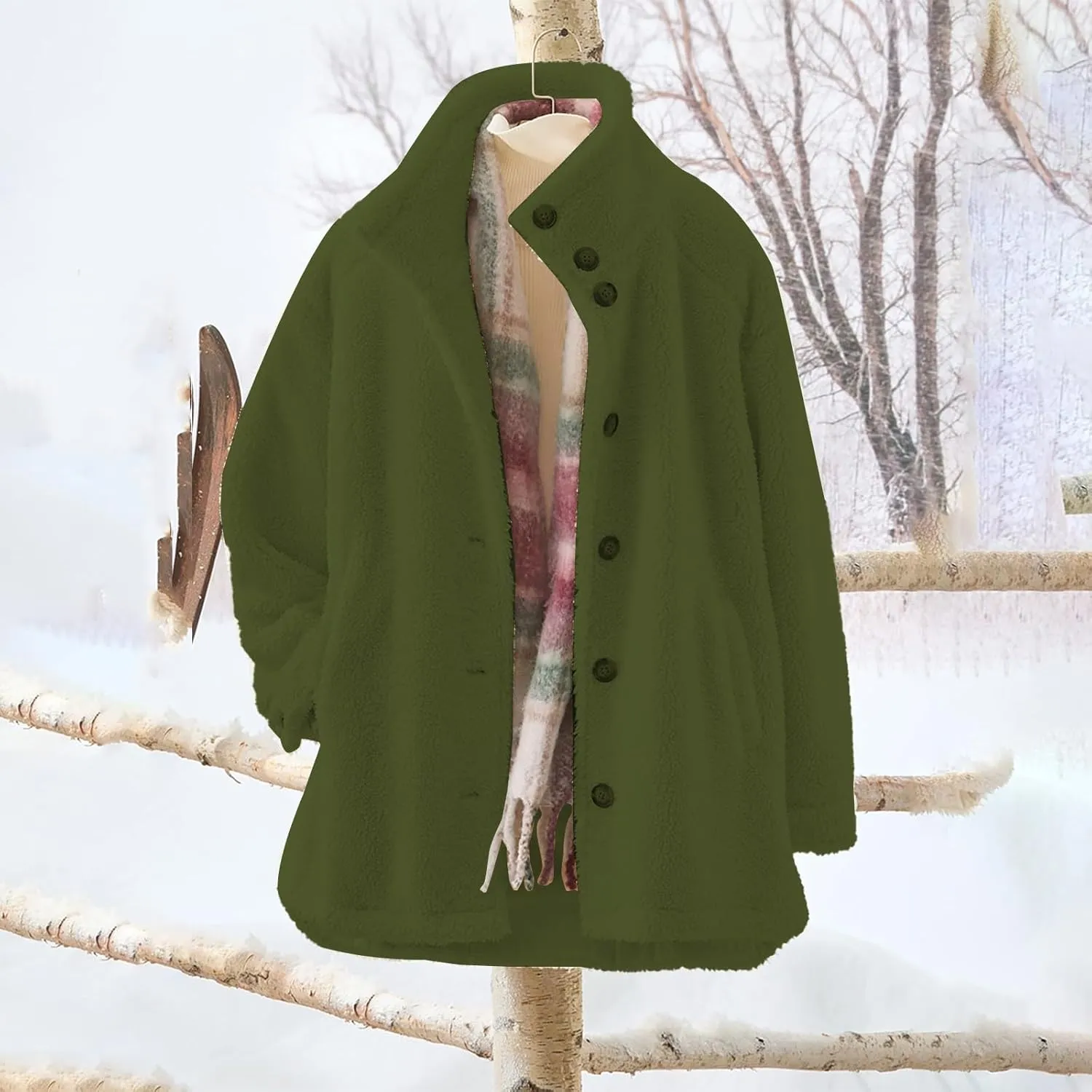 Women's Flannel Fuzzy Cardigan Casual Long Sleeve Sherpa Fleece Lined Jacket Trendy Lapel Collar Button Down Outwears