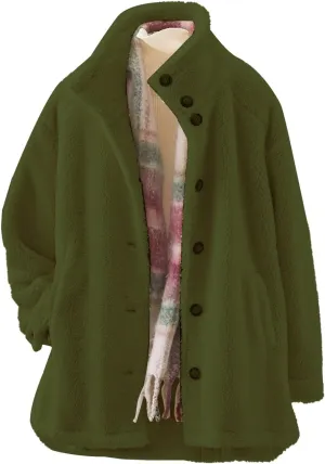 Women's Flannel Fuzzy Cardigan Casual Long Sleeve Sherpa Fleece Lined Jacket Trendy Lapel Collar Button Down Outwears