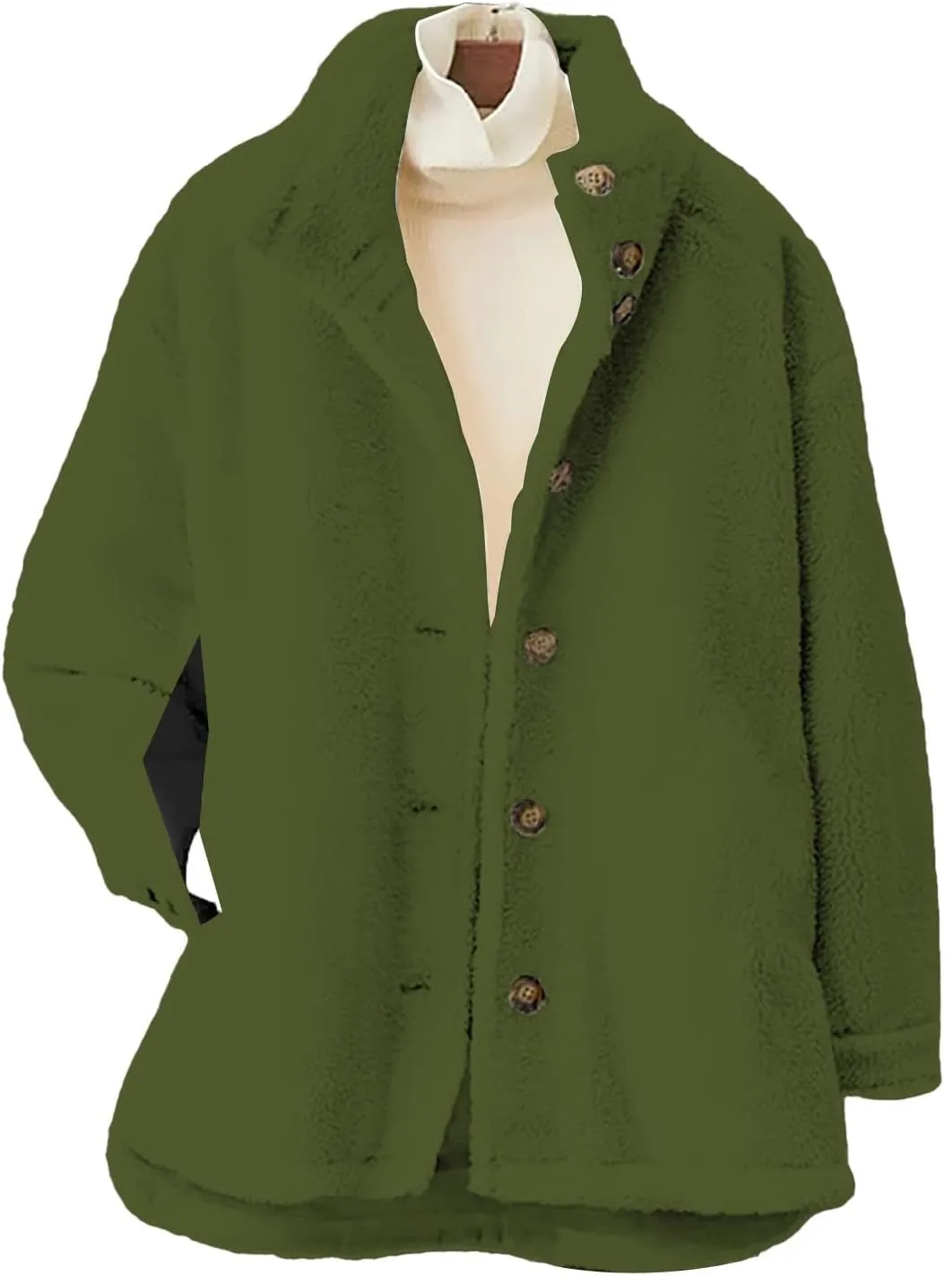 Women's Flannel Fuzzy Cardigan Casual Long Sleeve Sherpa Fleece Lined Jacket Trendy Lapel Collar Button Down Outwears