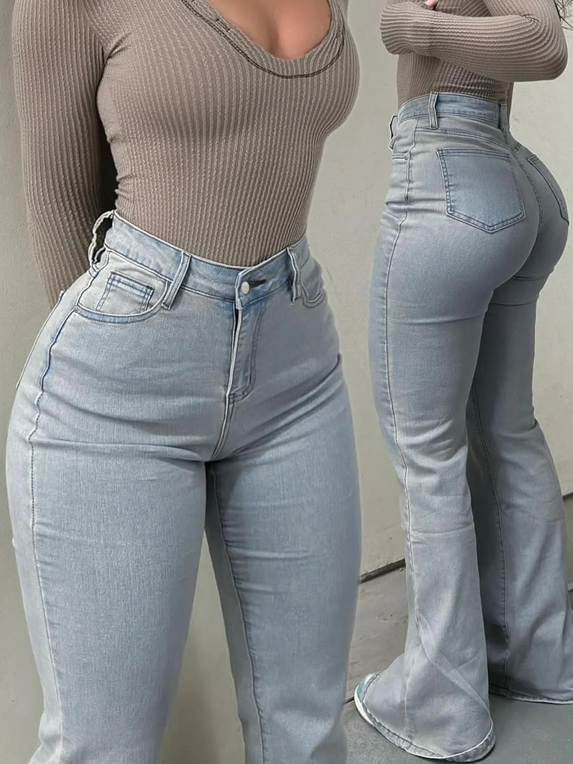 Women's Flare Bell Bottom Jeans High Waisted Wide Leg Bootcut Jeans Stretchy Denim Pants Y2k Streetwear Jeans Women