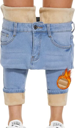 Women's Fleece Lined Jeans Thicken High Waisted Skinny Stretch Jeans for Women Winter Warm Flannel Lined Butt Lift Jeans