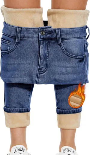 Women's Fleece Lined Jeans Thicken High Waisted Skinny Stretch Jeans for Women Winter Warm Flannel Lined Butt Lift Jeans
