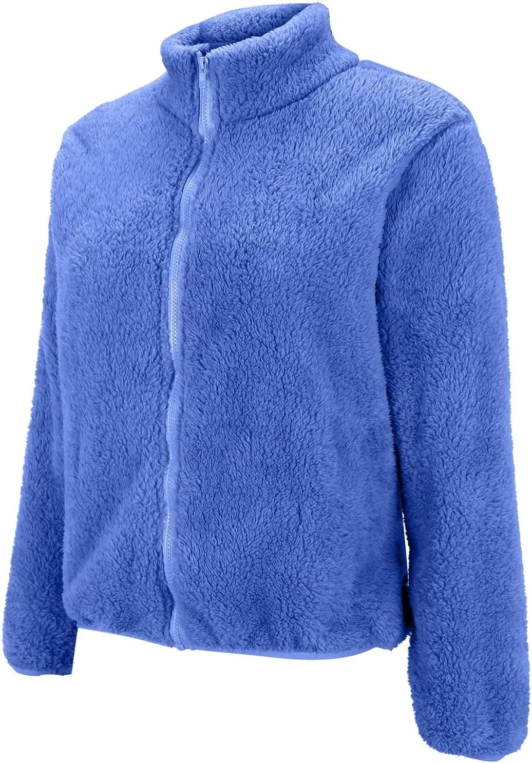 Womens Full Zip Sherpa Fleece Jacket Solid Color Fuzzy Teddy Coat Lightweight Warm Winter Casual Outfits with Pockets