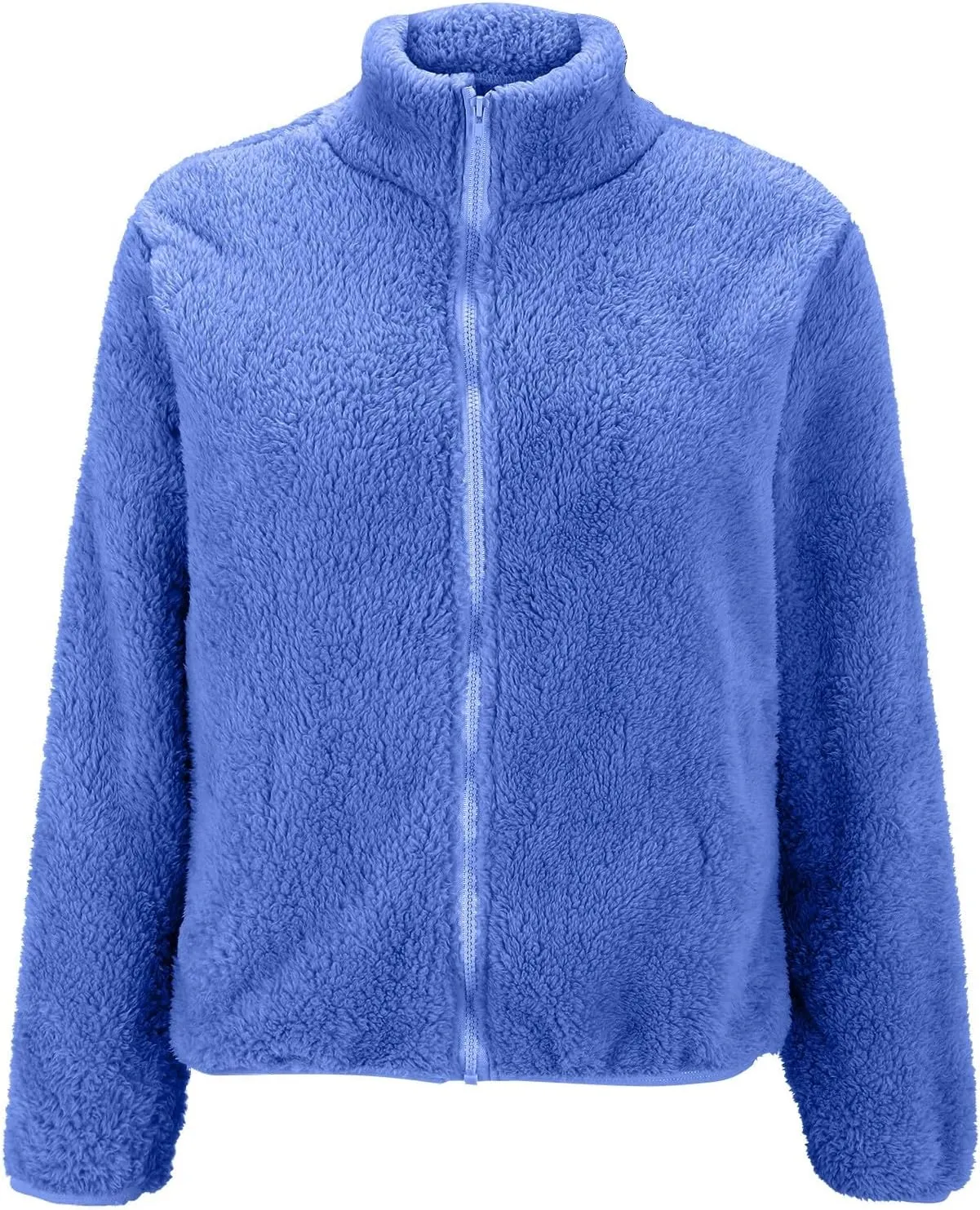 Womens Full Zip Sherpa Fleece Jacket Solid Color Fuzzy Teddy Coat Lightweight Warm Winter Casual Outfits with Pockets