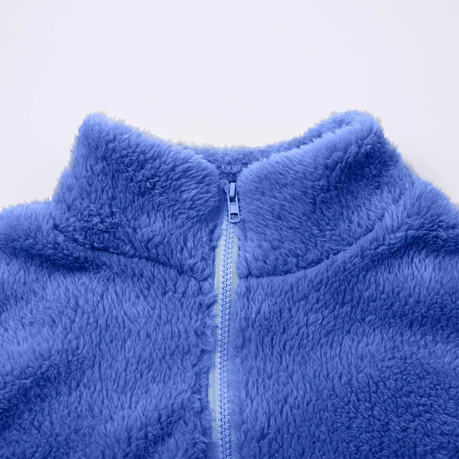 Womens Full Zip Sherpa Fleece Jacket Solid Color Fuzzy Teddy Coat Lightweight Warm Winter Casual Outfits with Pockets