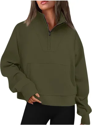Women's Graphic Sweatshirts Long Sleeve Casual Lapel Pullover Half Zip Sweatshirts Thumb Hole Cropped, S-3XL