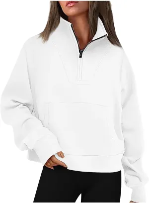 Women's Graphic Sweatshirts Long Sleeve Casual Lapel Pullover Half Zip Sweatshirts Thumb Hole Cropped, S-3XL