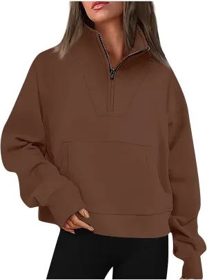 Women's Graphic Sweatshirts Long Sleeve Casual Lapel Pullover Half Zip Sweatshirts Thumb Hole Cropped, S-3XL