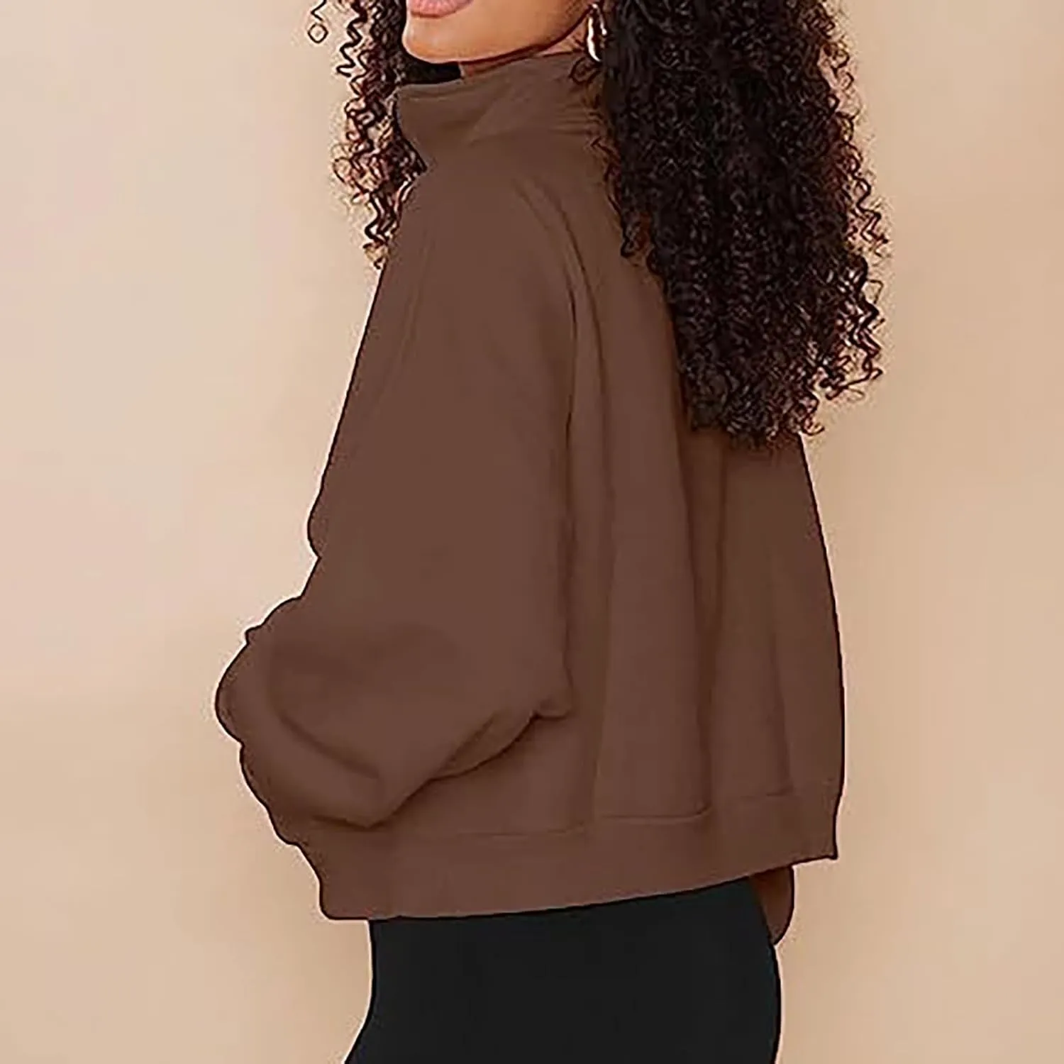 Women's Graphic Sweatshirts Long Sleeve Casual Lapel Pullover Half Zip Sweatshirts Thumb Hole Cropped, S-3XL
