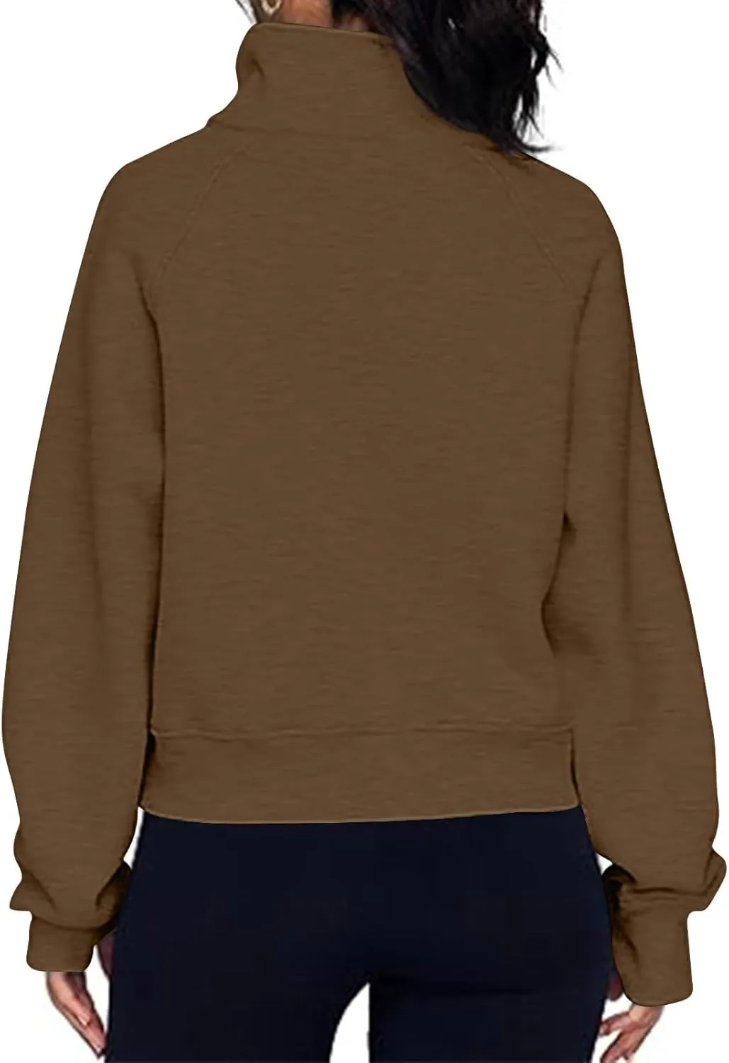 Womens Half Zip Pullover Cropped Sweatshirts Fleece Quarter Zipper Hoodies Workout Sweater Fall Outfits Thumb Hole