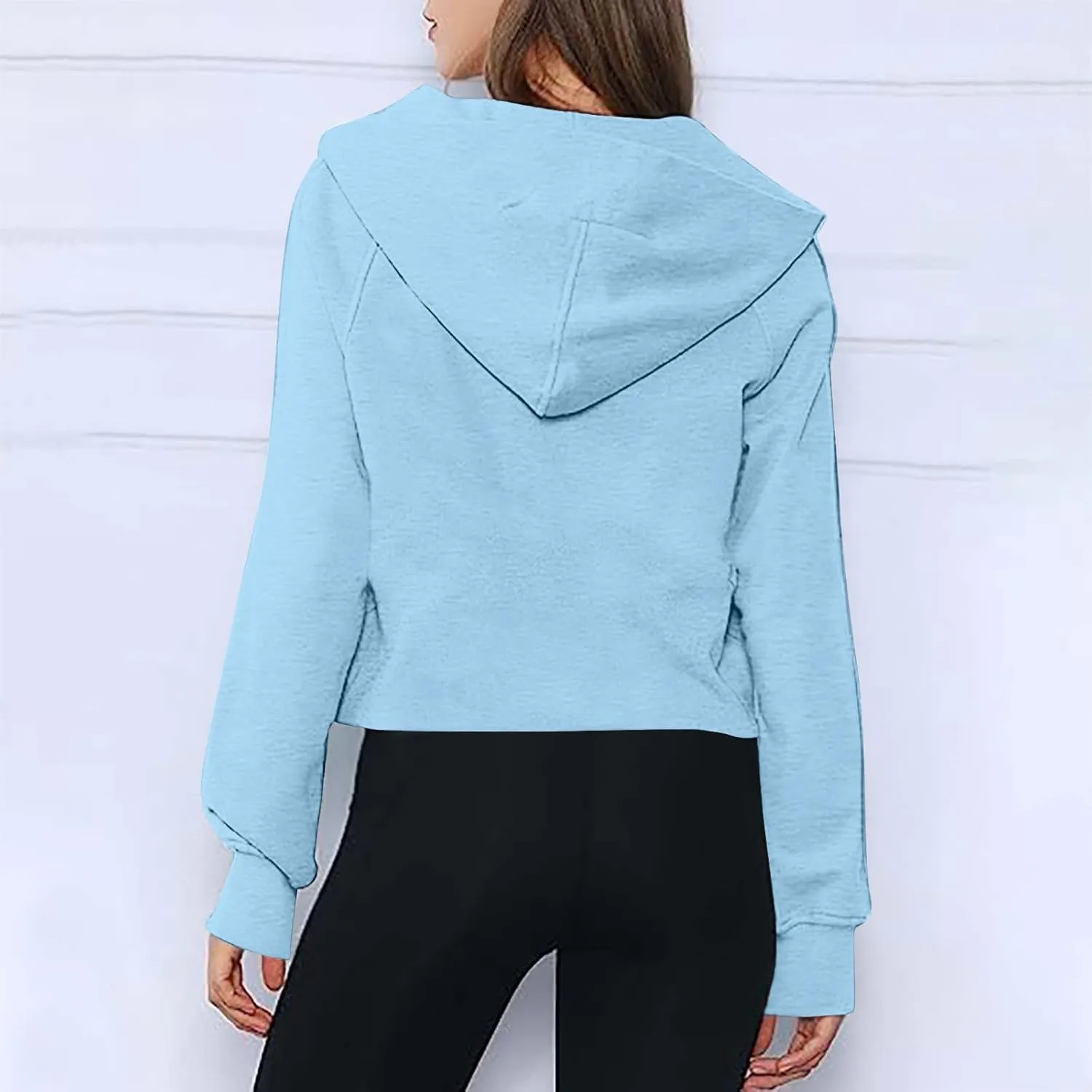 Womens Half Zip Sweatshirts 2024 Fleece Hooded Pullover Sweatshirts Thumb Hole Cropped Long Sleeve Tops with Pockets