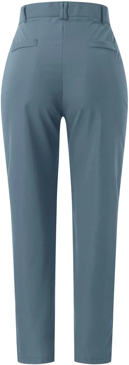 Women's High Waisted Business Pants Straight Leg Pleated Elegant Office Slacks Stretchy Dress Trousers with Pockets