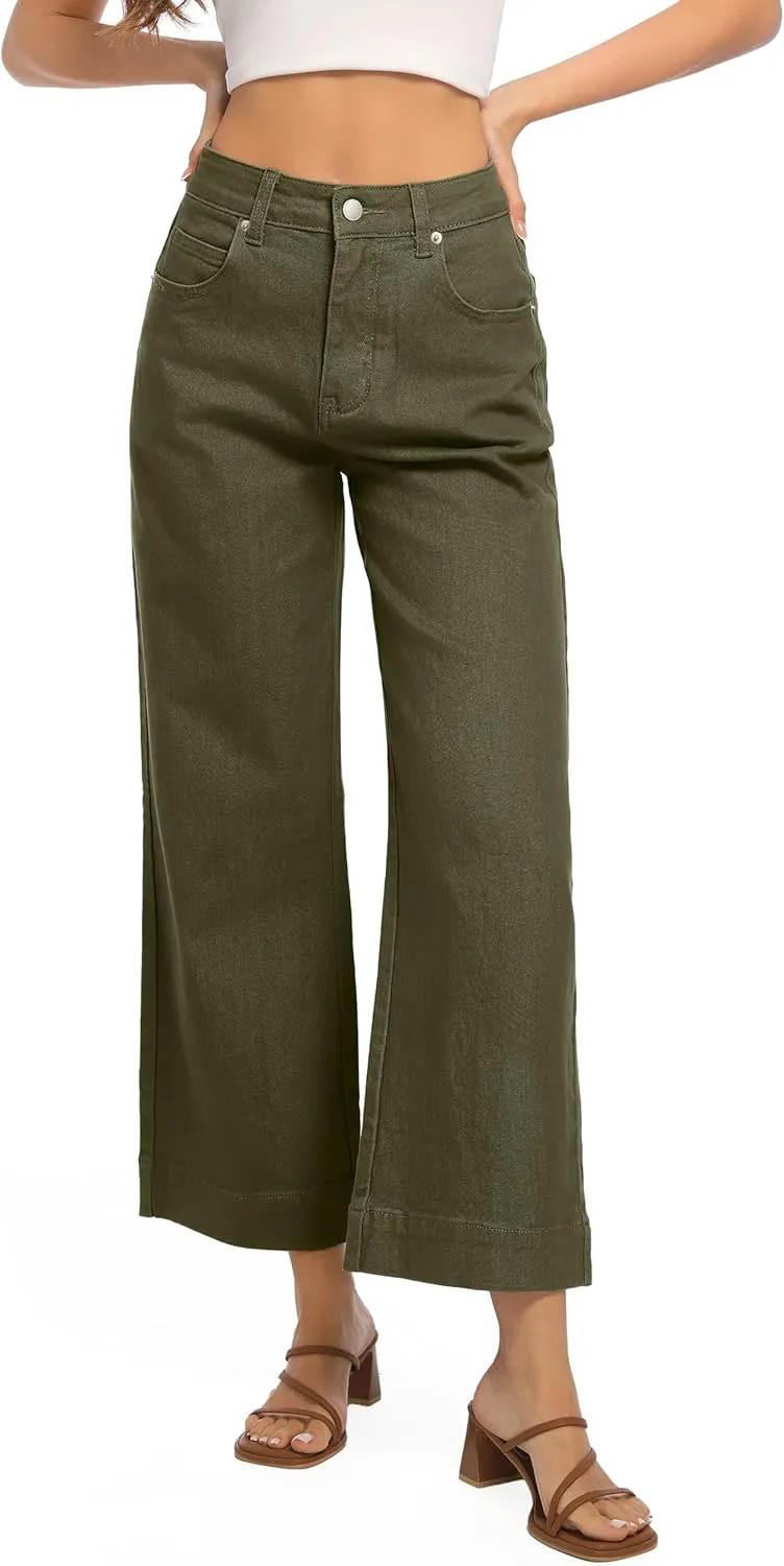 Womens High Waisted Stretchy Jeans - Wide Leg, Baggy, Loose, Trendy Jeans for Women