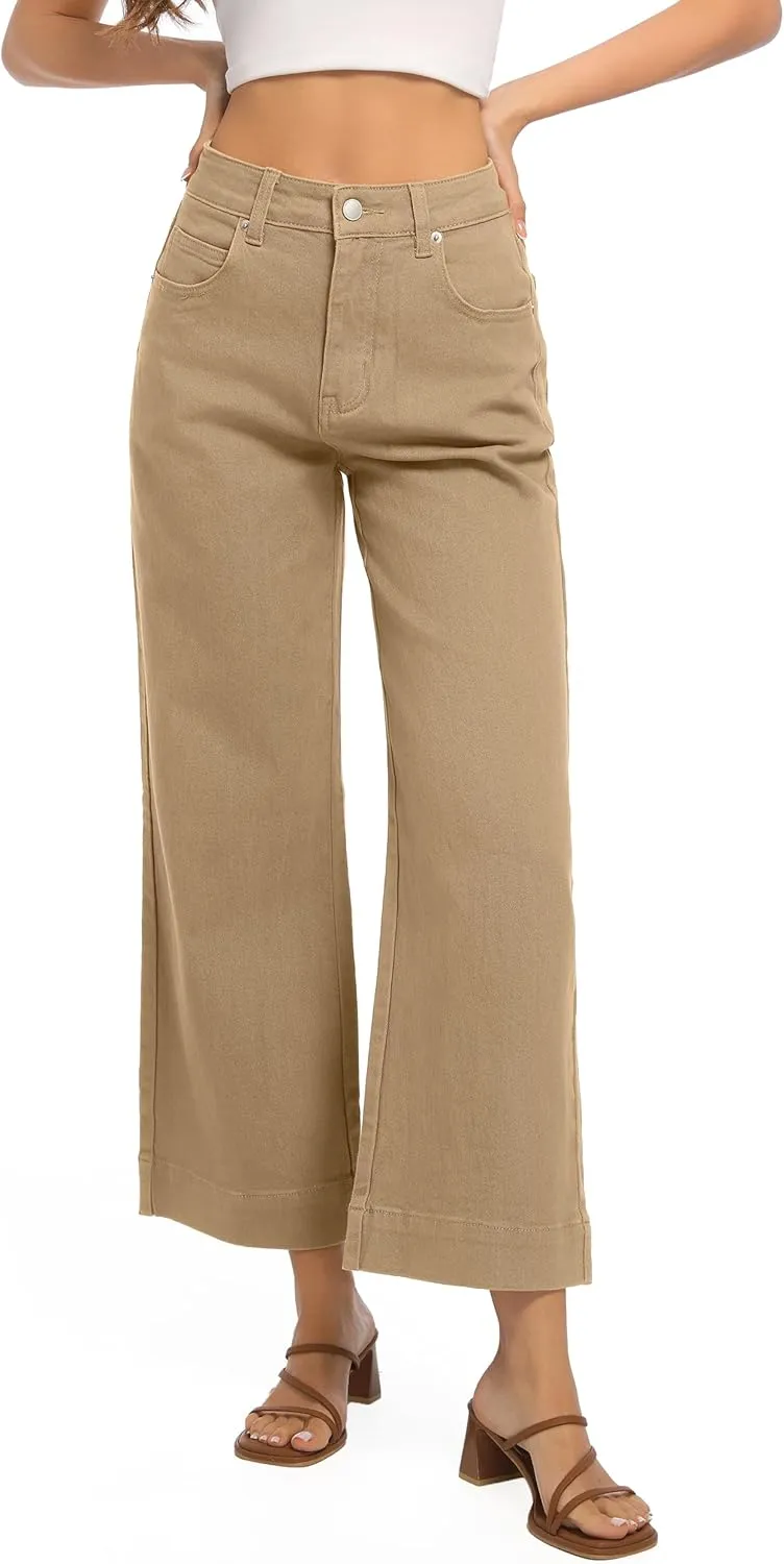 Womens High Waisted Stretchy Jeans - Wide Leg, Baggy, Loose, Trendy Jeans for Women