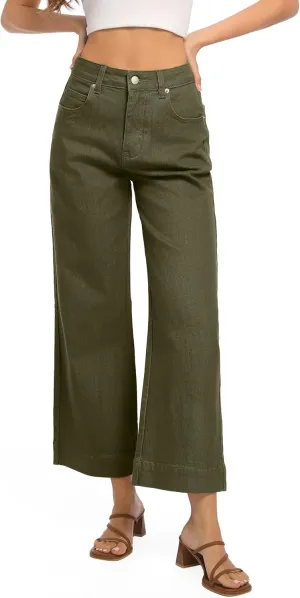 Womens High Waisted Stretchy Jeans - Wide Leg, Baggy, Loose, Trendy Jeans for Women