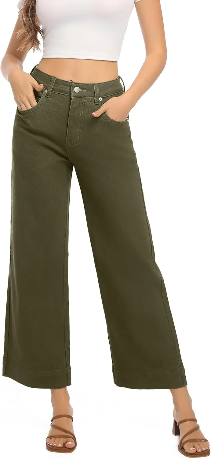 Womens High Waisted Stretchy Jeans - Wide Leg, Baggy, Loose, Trendy Jeans for Women
