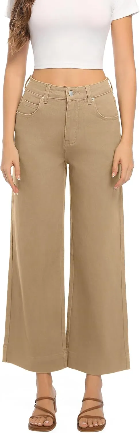 Womens High Waisted Stretchy Jeans - Wide Leg, Baggy, Loose, Trendy Jeans for Women