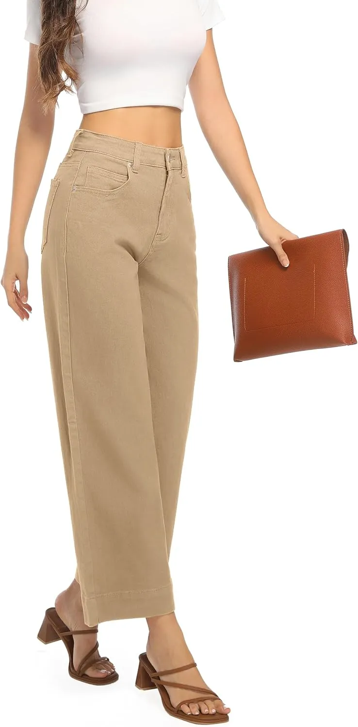 Womens High Waisted Stretchy Jeans - Wide Leg, Baggy, Loose, Trendy Jeans for Women