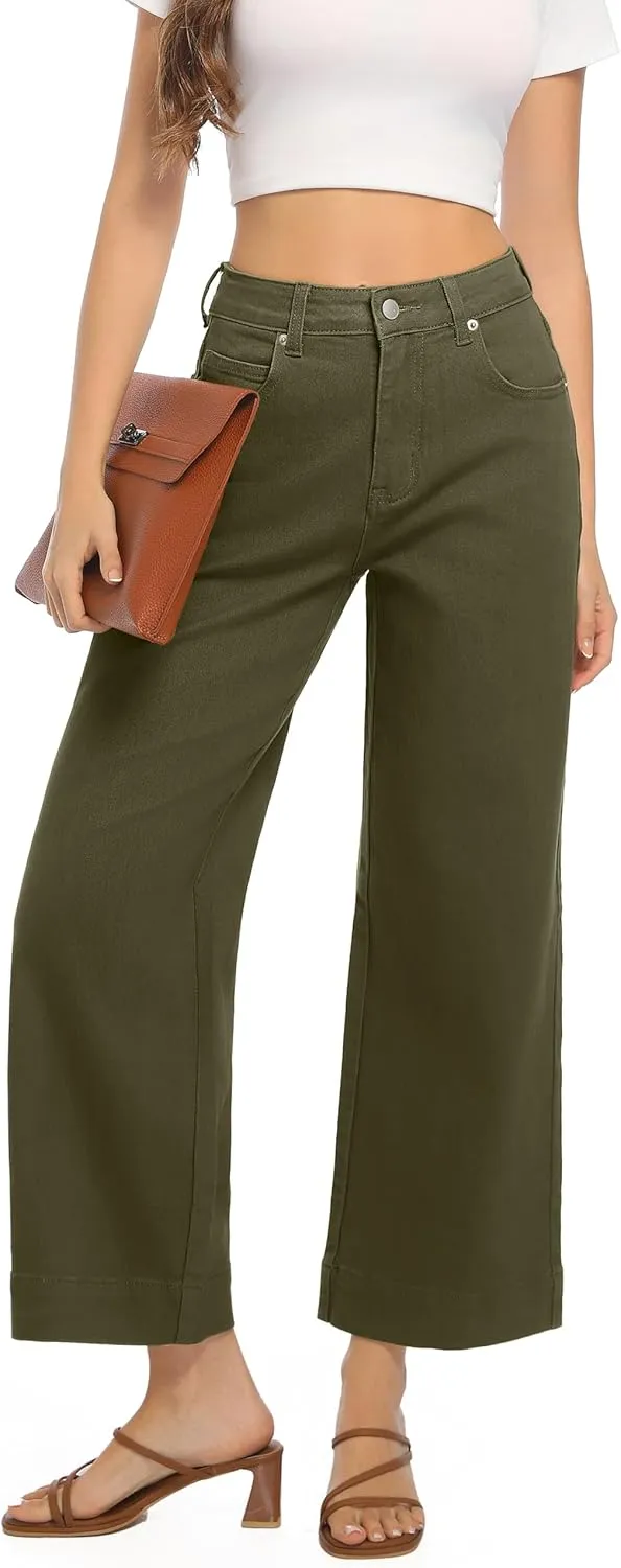 Womens High Waisted Stretchy Jeans - Wide Leg, Baggy, Loose, Trendy Jeans for Women