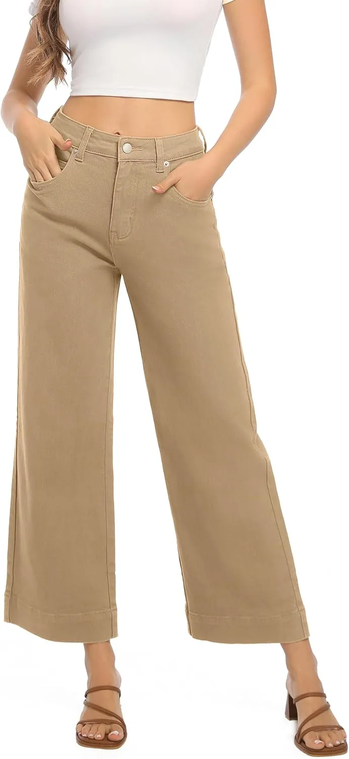 Womens High Waisted Stretchy Jeans - Wide Leg, Baggy, Loose, Trendy Jeans for Women