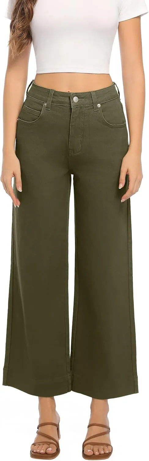 Womens High Waisted Stretchy Jeans - Wide Leg, Baggy, Loose, Trendy Jeans for Women