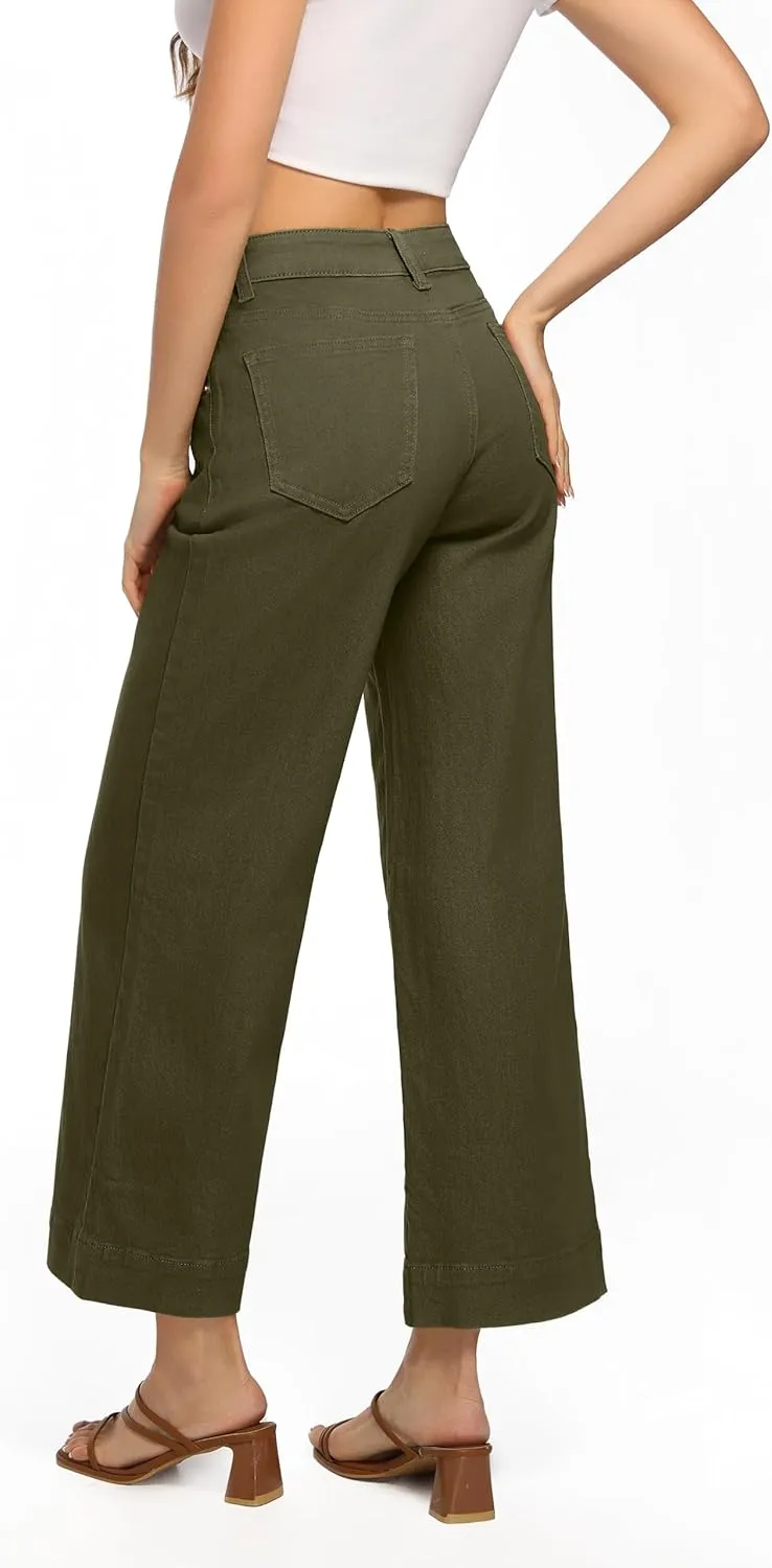 Womens High Waisted Stretchy Jeans - Wide Leg, Baggy, Loose, Trendy Jeans for Women