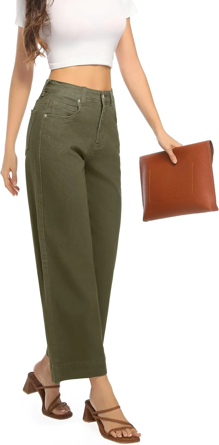 Womens High Waisted Stretchy Jeans - Wide Leg, Baggy, Loose, Trendy Jeans for Women