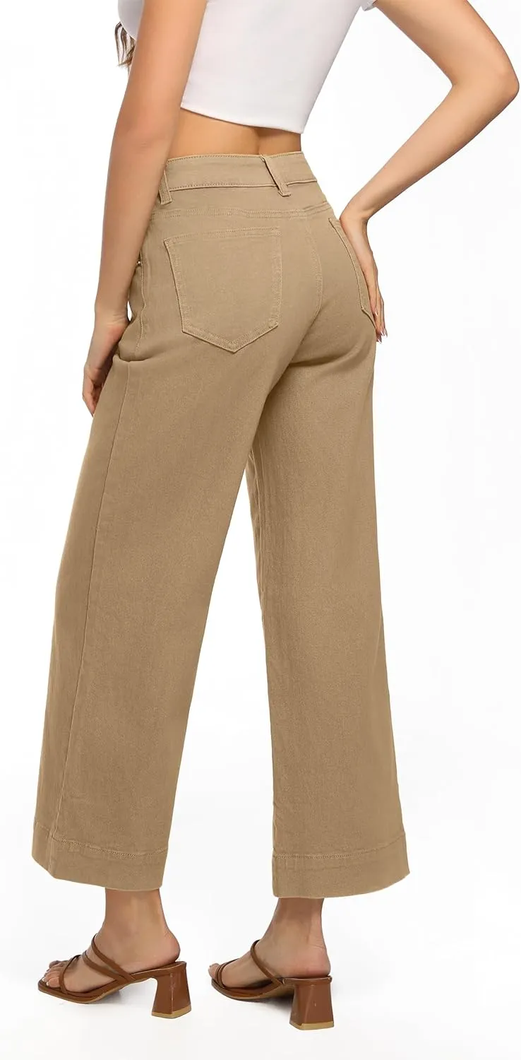 Womens High Waisted Stretchy Jeans - Wide Leg, Baggy, Loose, Trendy Jeans for Women