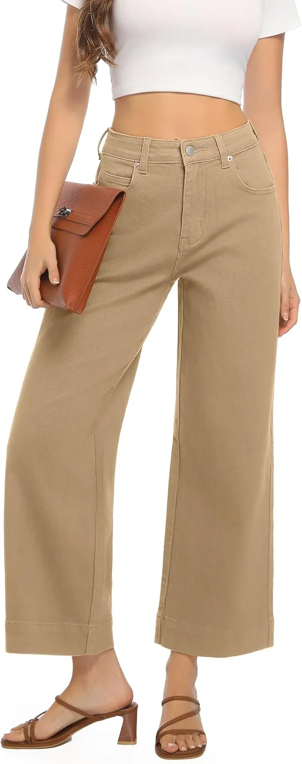 Womens High Waisted Stretchy Jeans - Wide Leg, Baggy, Loose, Trendy Jeans for Women