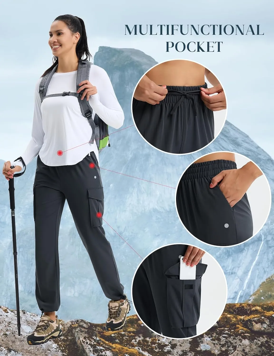 Women's Hiking Pants Lightweight Cargo Quick Dry Water Resistant UPF50  Travel Outdoor Work Pants Safari Pockets