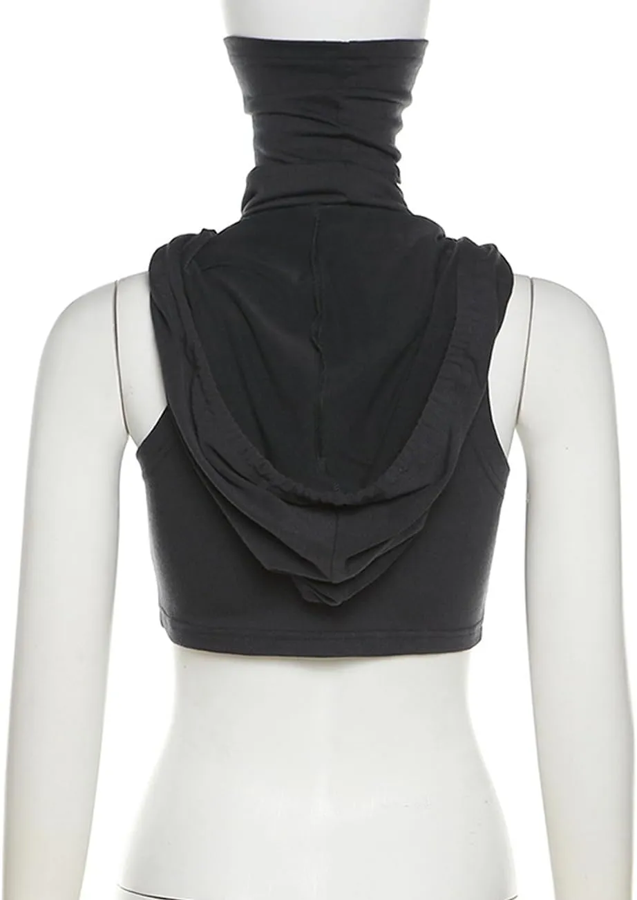 Women's Hooded Crop Tank Top Y2K Streetwear Sleeveless Hoodies Workout Rave Festival Tops