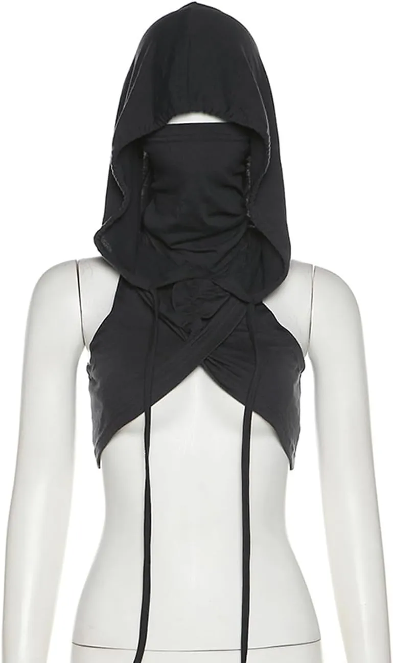 Women's Hooded Crop Tank Top Y2K Streetwear Sleeveless Hoodies Workout Rave Festival Tops