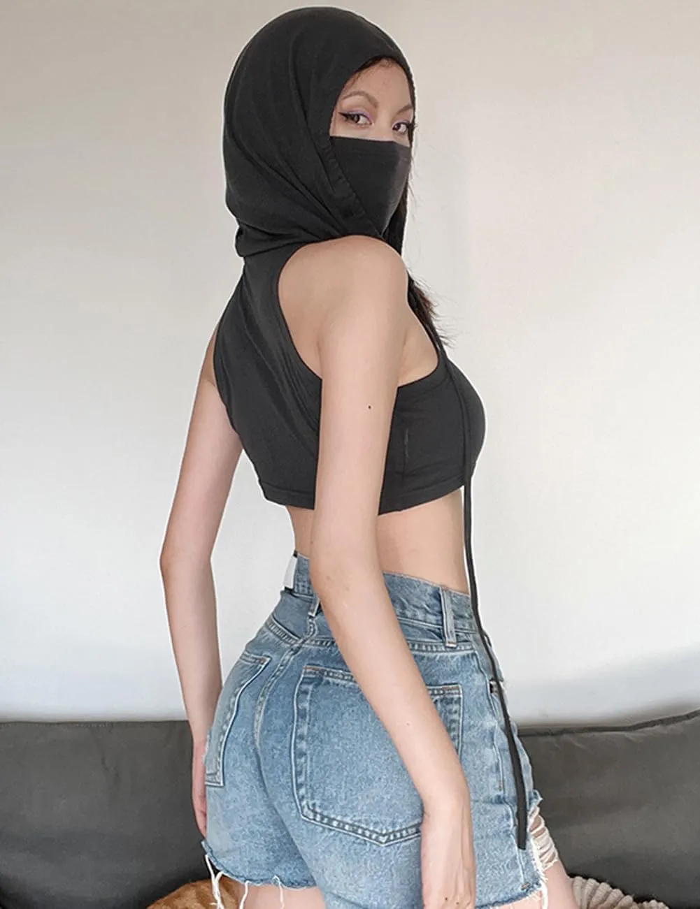 Women's Hooded Crop Tank Top Y2K Streetwear Sleeveless Hoodies Workout Rave Festival Tops
