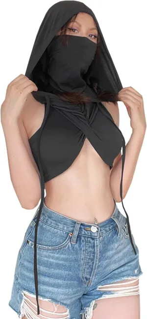 Women's Hooded Crop Tank Top Y2K Streetwear Sleeveless Hoodies Workout Rave Festival Tops