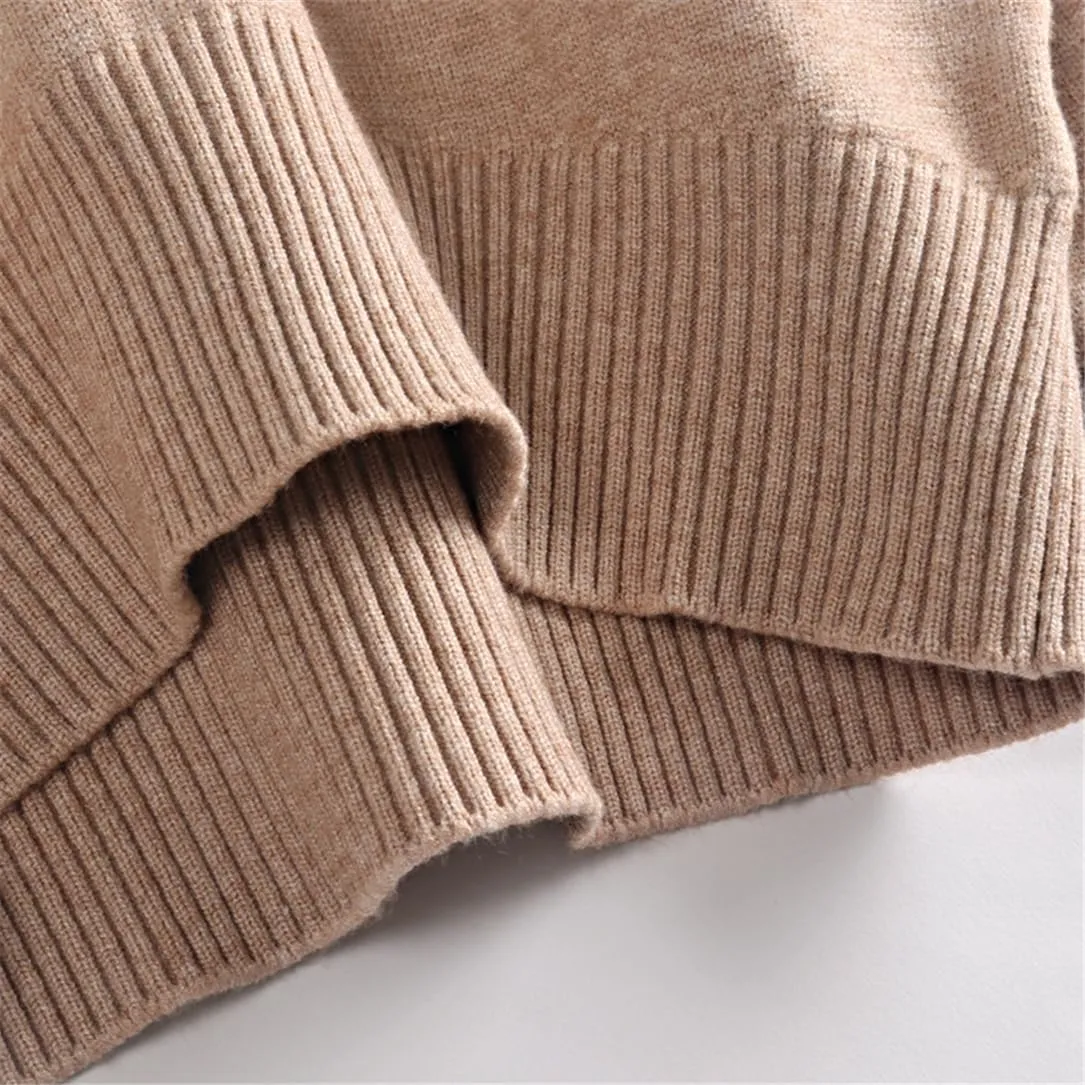 Women's Knitted Solid Turtleneck Oversized Sweater Loose Thick Long Sleeve Pullovers Knitwears Tops