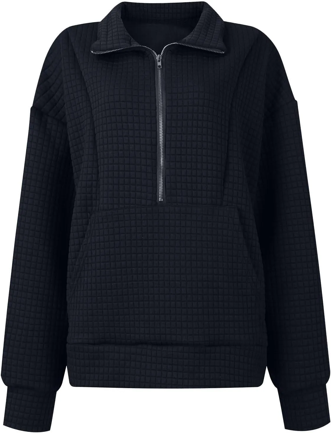 Women's Long Sleeve Casual Lapel Pullover Half Zip Sweatshirts Cropped Plaid Hoodies With Pocket Fall Trendy Outfits